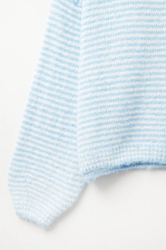 Fluffy striped sweater in baby blue - One Size / Blue - Sweaters