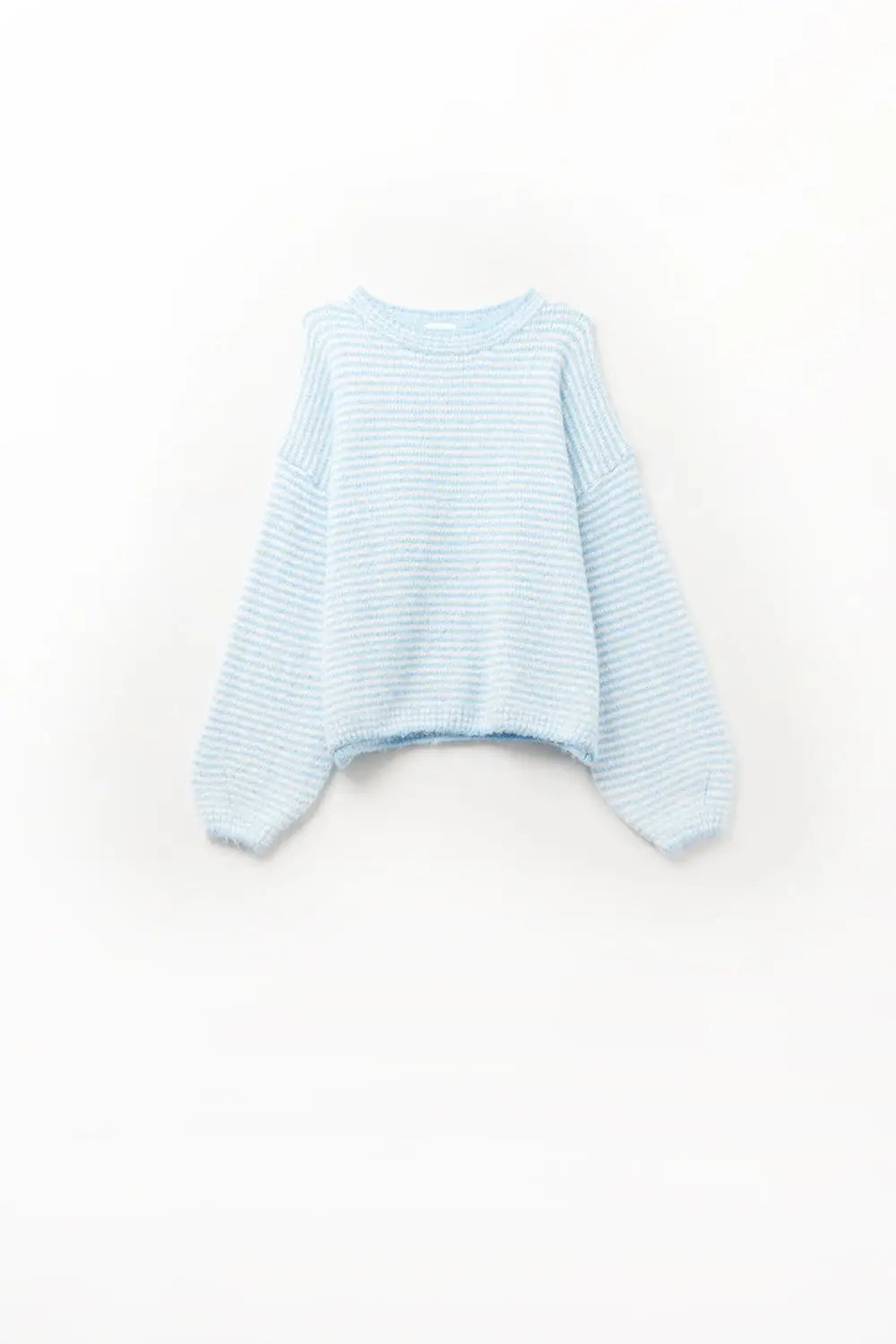 Fluffy striped sweater in baby blue - One Size / Blue - Sweaters