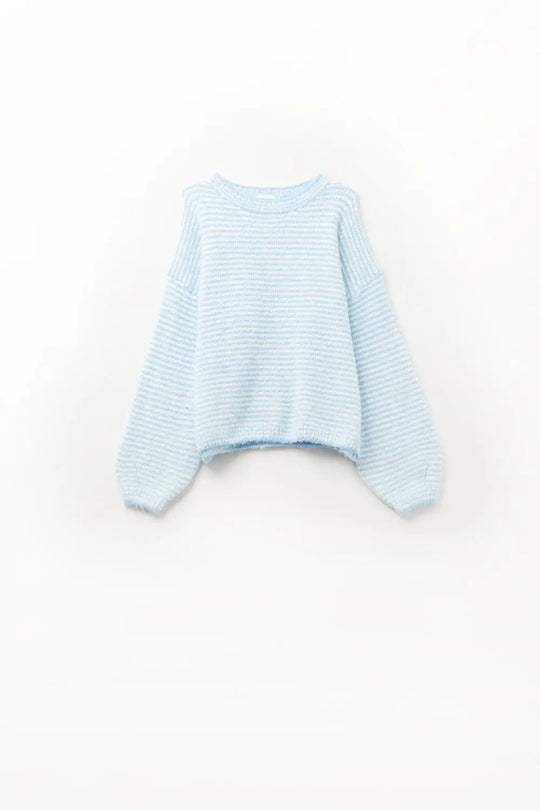 Fluffy striped sweater in baby blue - One Size / Blue - Sweaters