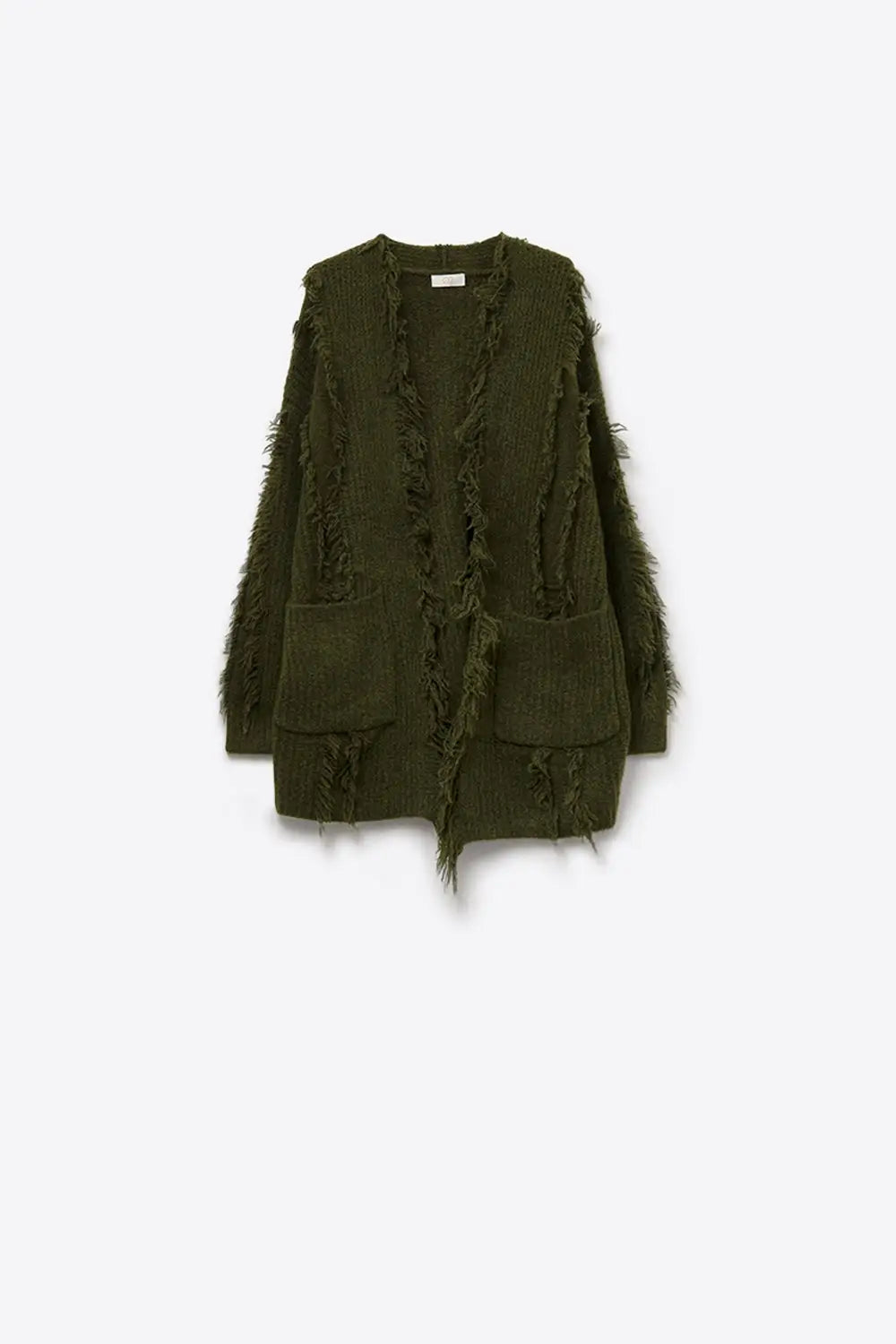 Q2 Forest Green Boho Distressed Cardigan With Front Pockets