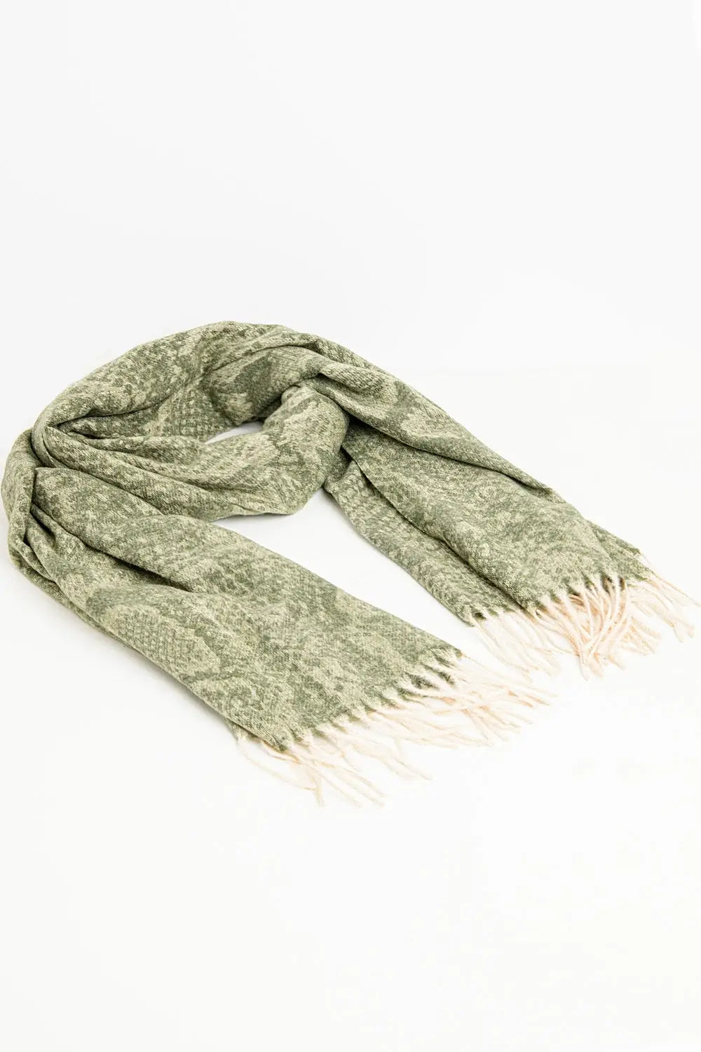 Foulard vert à motif de serpent avec franges - One Size / vert - Collares