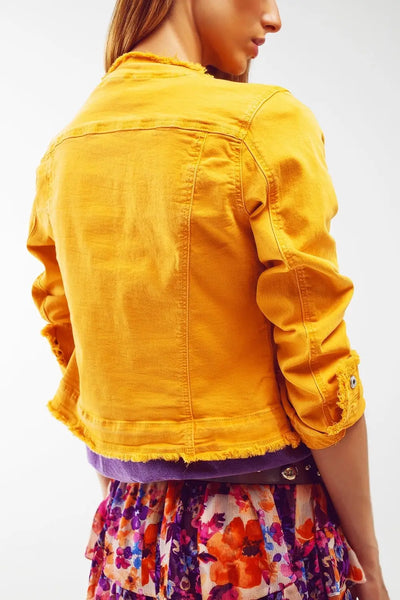 Frayed Ends Denim Jacket in Yellow - Coats and Jackets