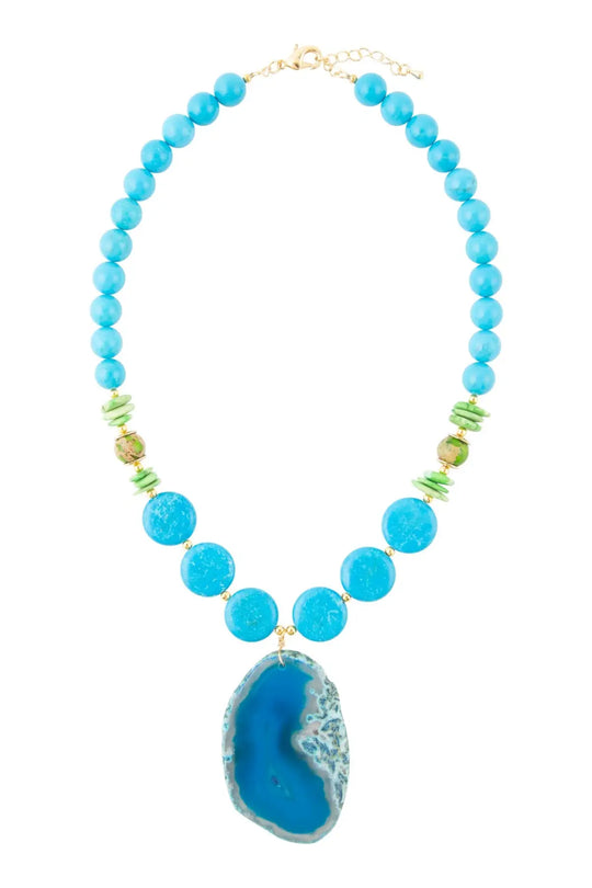 Fresh Twist Lime and Blue Agate Pendant Necklace - Necklaces
