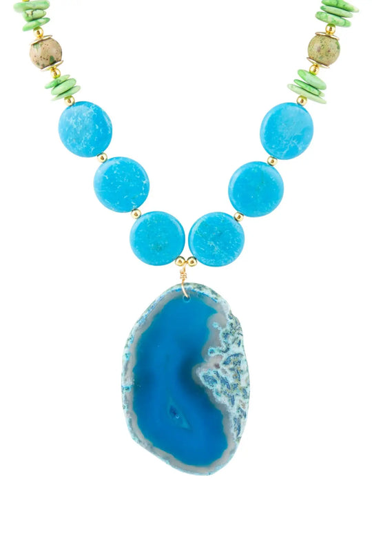 Fresh Twist Lime and Blue Agate Pendant Necklace - Necklaces