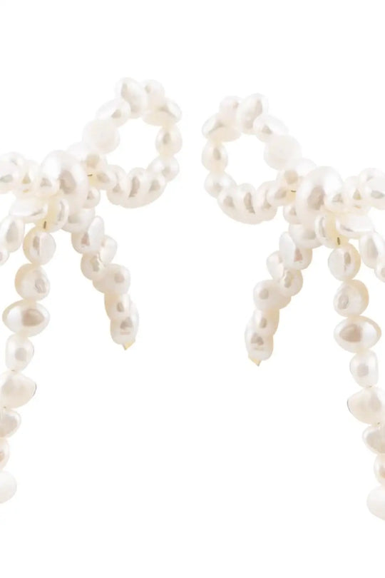Freshwater White Pearl Bow Post Earrings - Earrings