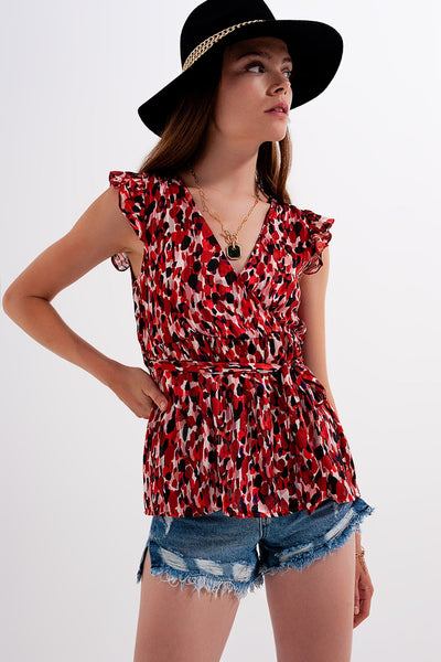 Q2 Frill detail chiffon blouse in animal print