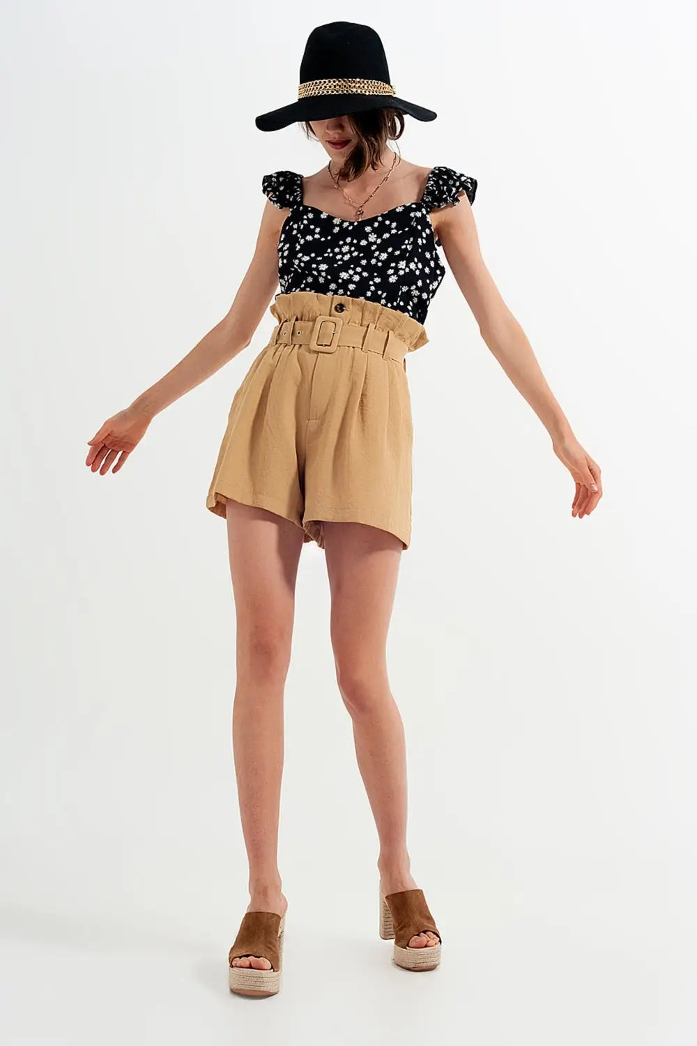 Frill strap cami top in black ditsy floral print - Tops