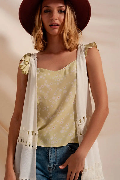 Frill strap cami top in green ditsy floral print - Tops