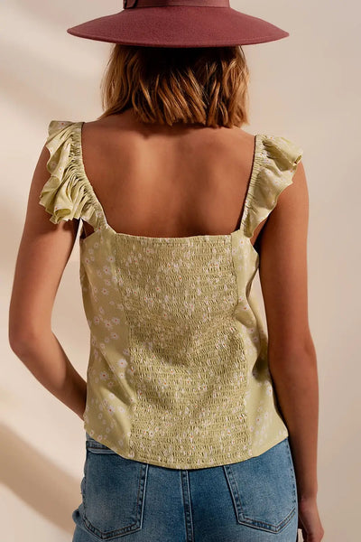 Frill strap cami top in green ditsy floral print - Tops