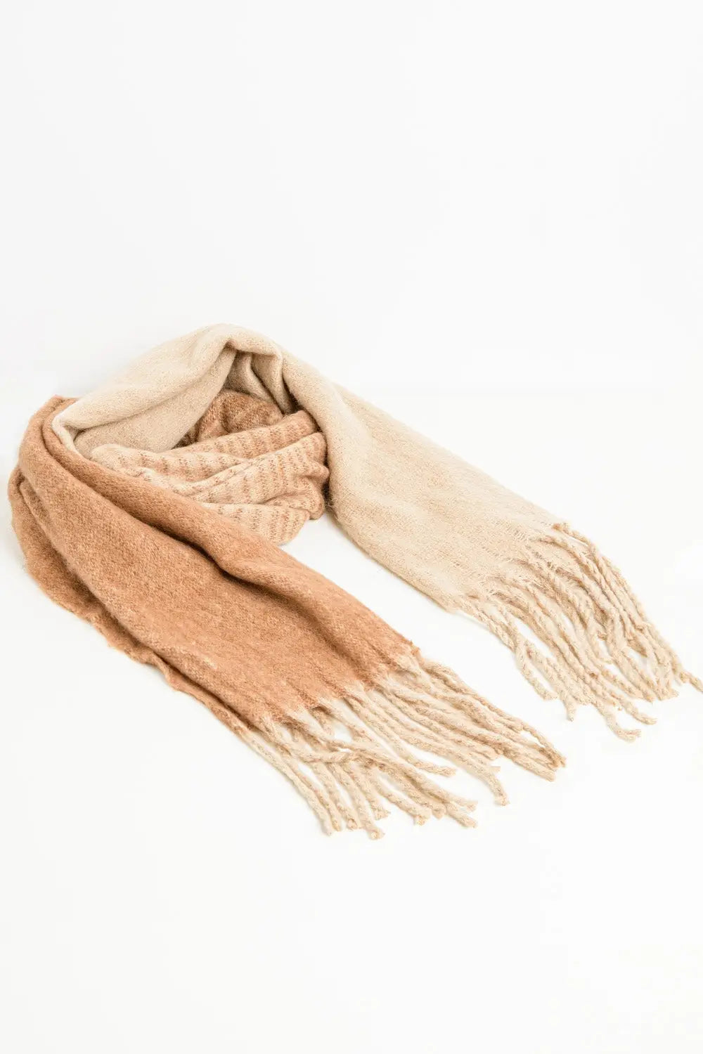 Fringed striped scarf in beige - One Size / Beige - Scarves & Hats