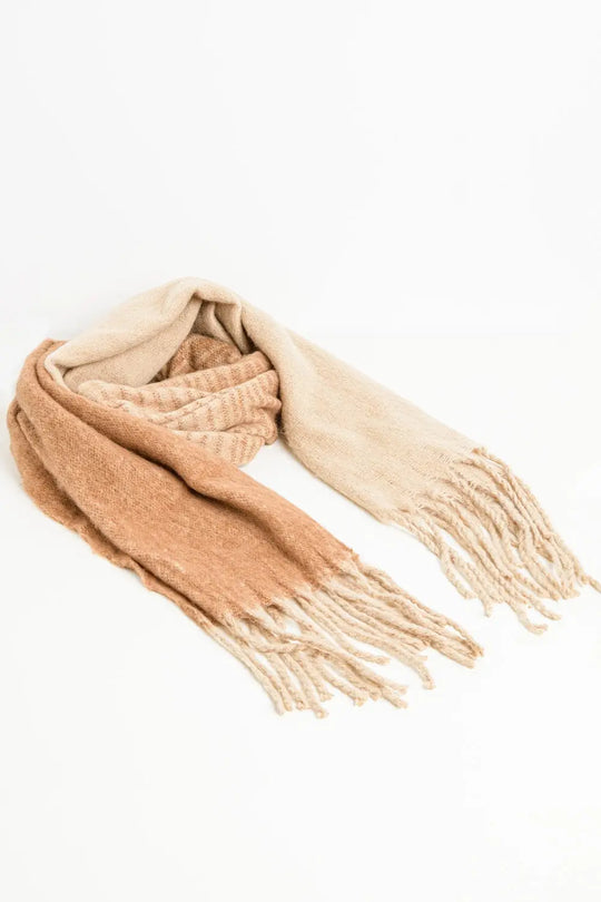 Fringed striped scarf in beige - One Size / Beige - Scarves & Hats