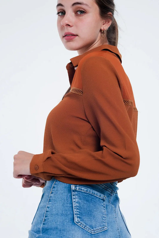 Front insert blouse orange - Shirts