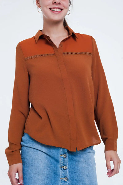 Front insert blouse orange - Shirts
