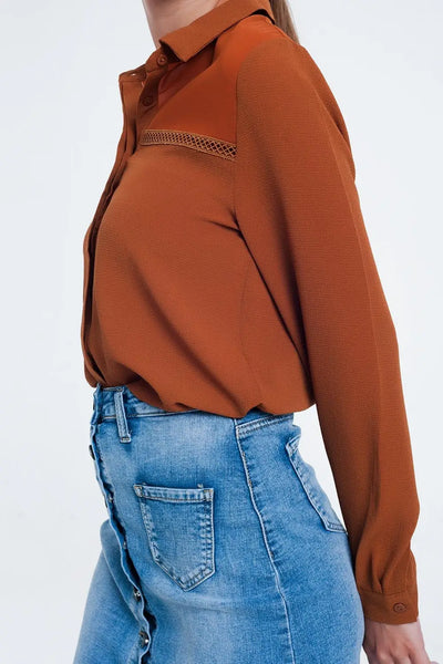 Front insert blouse orange - Shirts