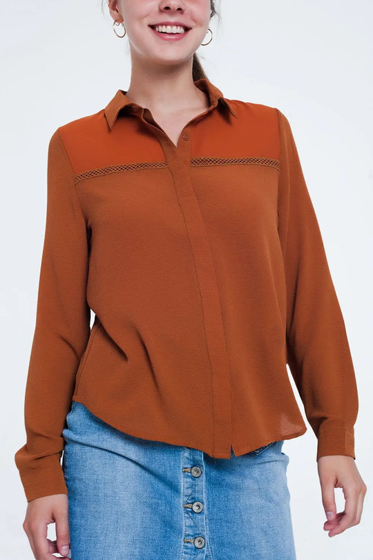 Front insert blouse orange - Shirts