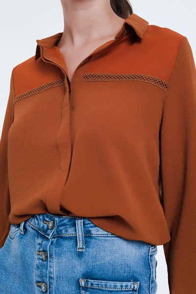 Front insert blouse orange - Shirts