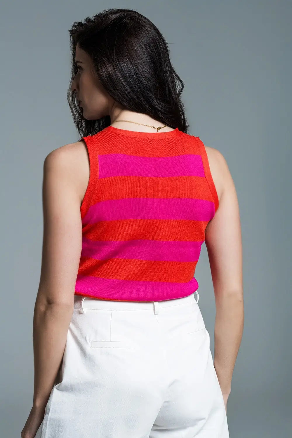 Fuchsia and Orange striped knitted tank top - One Size / Fuchsia - Sweaters