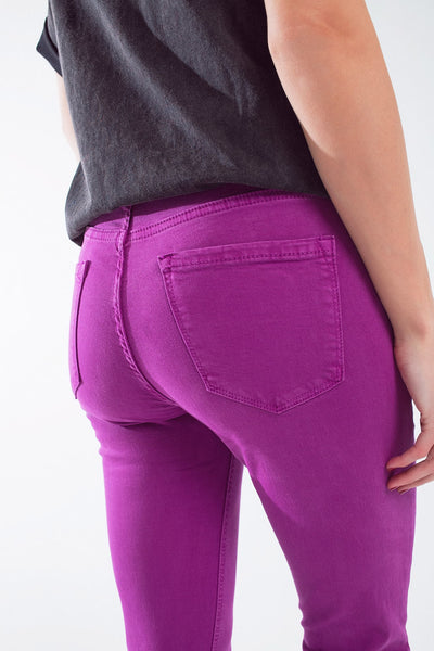 Fuchsia ankle super skinny jeans with soft wrinkles