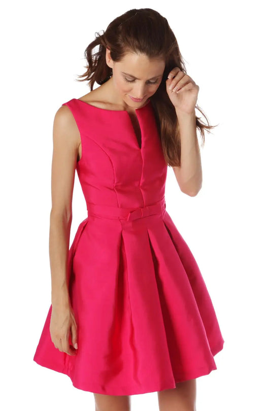 Fuchsia bow waist skater dress - Dresses