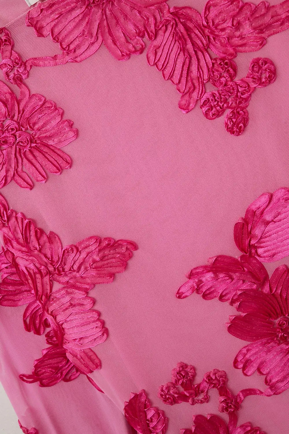 fuchsia chiffon mini dress with floral brocade - Dresses