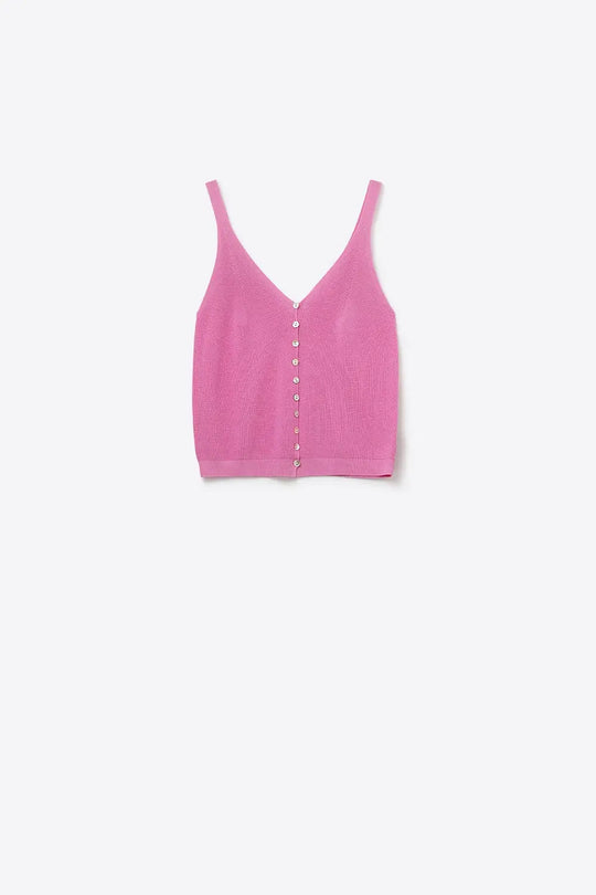 Q2 Fuchsia Knit Buttoned Crop Top