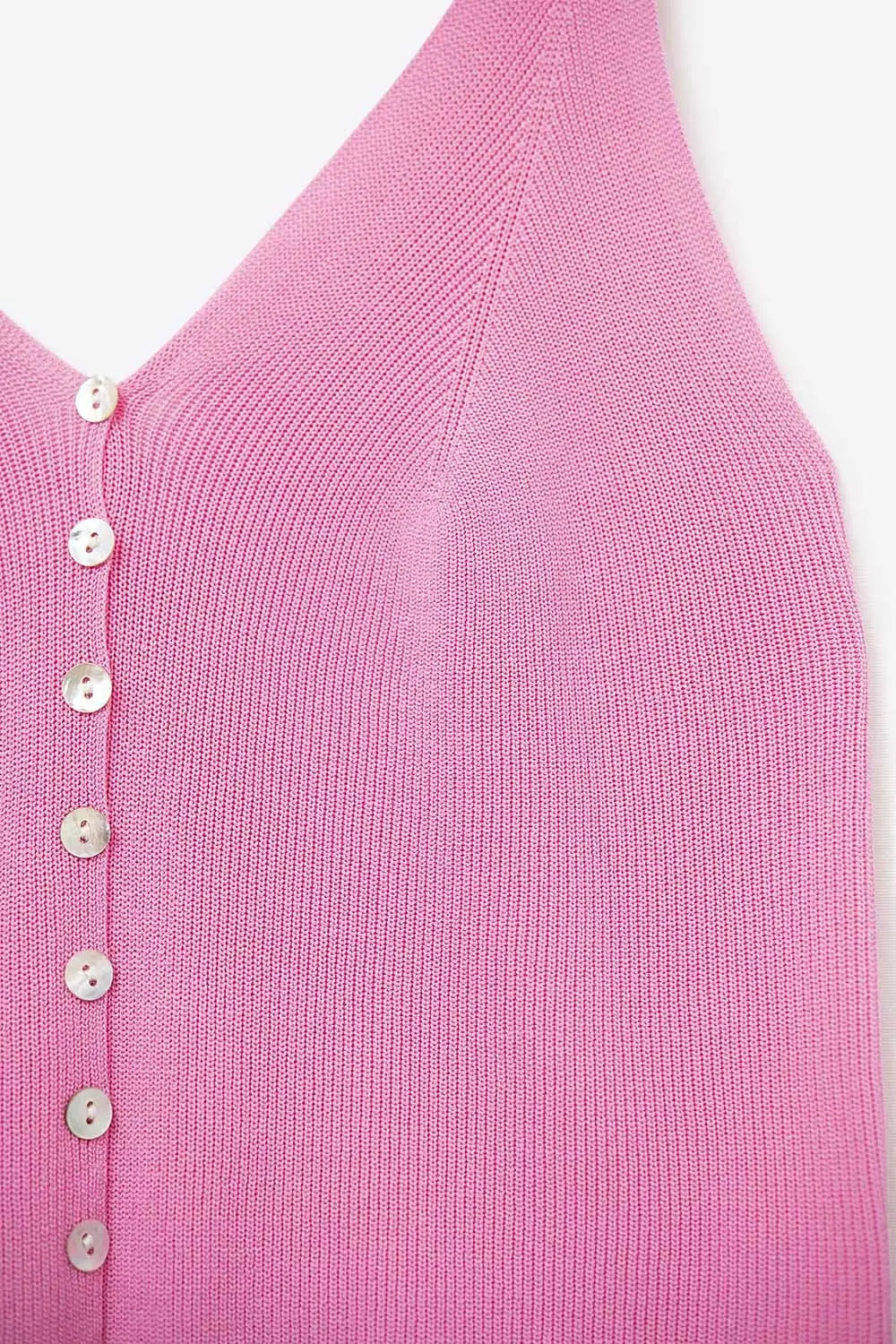 Fuchsia Knit Buttoned Crop Top - One Size / Fuchsia - Tops