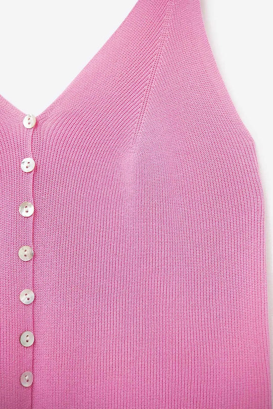 Fuchsia Knit Buttoned Crop Top - One Size / Fuchsia - Tops
