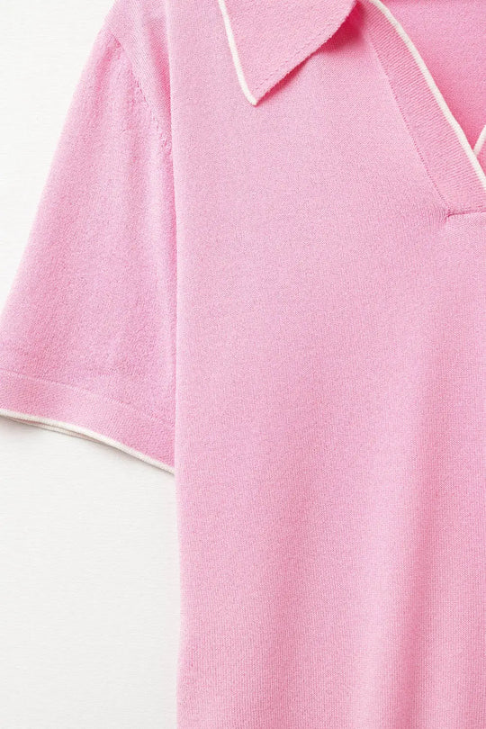 fuchsia knit polo shirt with contrasting detail - One Size / Fuchsia - Sweaters