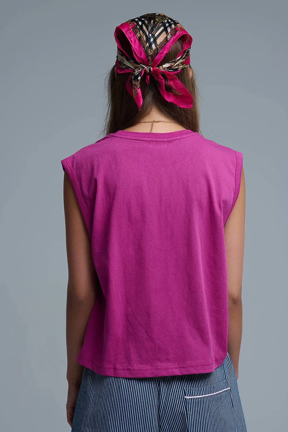 Fuchsia Sleeveless cotton T-shirt - Tops