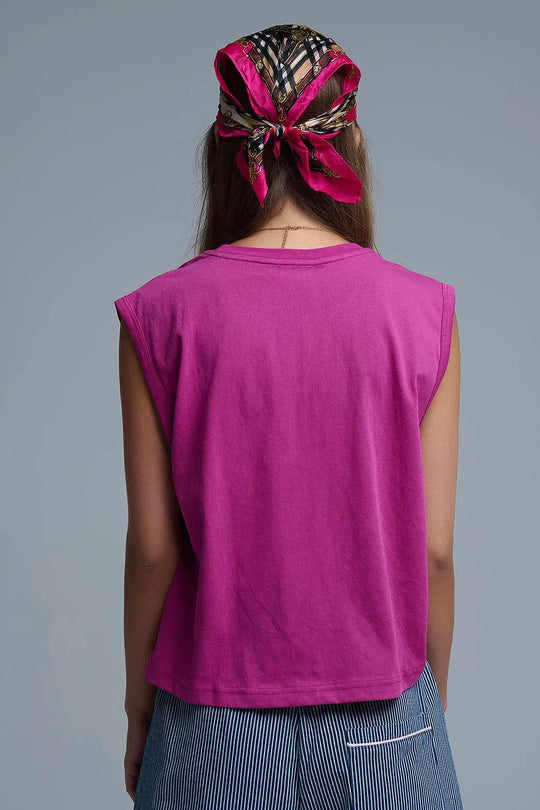 Fuchsia Sleeveless cotton T-shirt - Tops