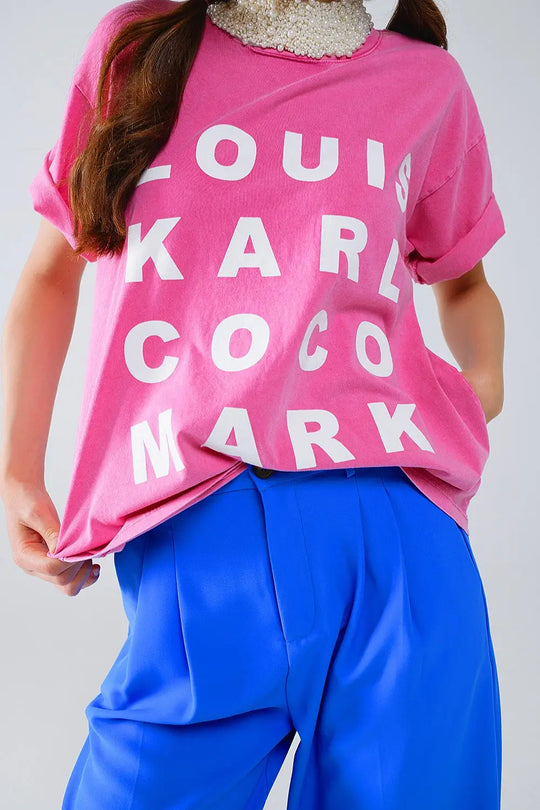 Fuchsia T-shirt With famous Names Logos At The Front - One Size / Fuchsia - Tops