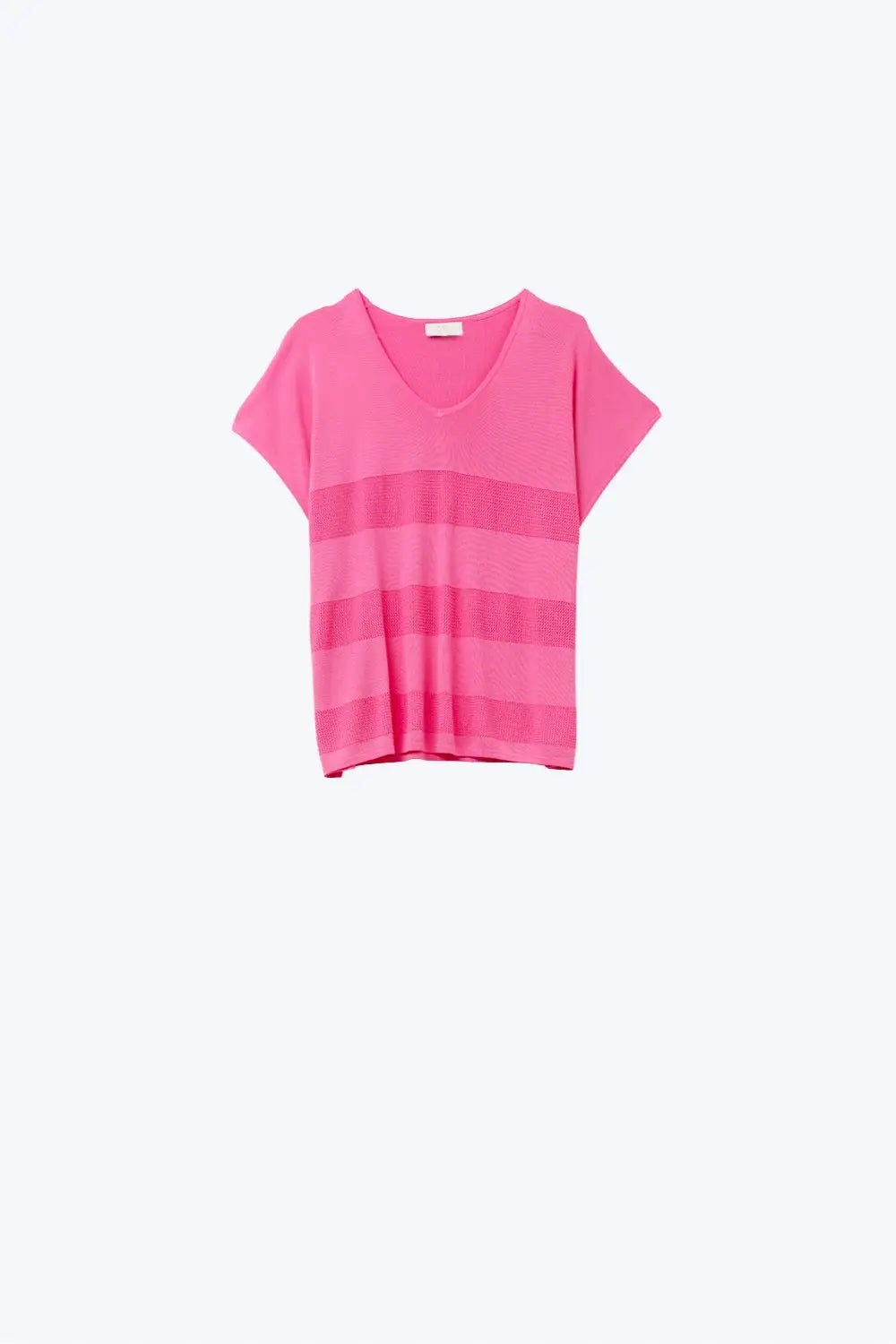 Fuchsia V-neck knit sweater with open stitch detail - One Size / Fuchsia - Sweaters