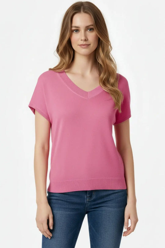 Fucshia fine knit V-neck sweater - One Size / Fuchsia - Sweaters