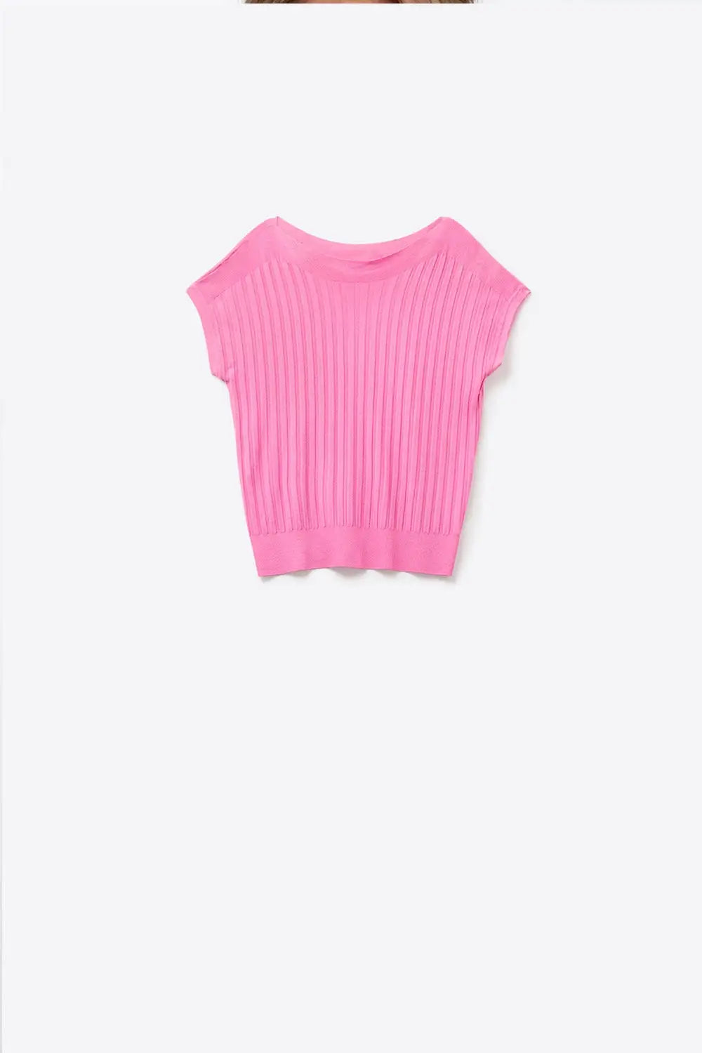 Fucshia fine Rib knitted Sweater with boat neck - One Size / Fuchsia - Sweaters