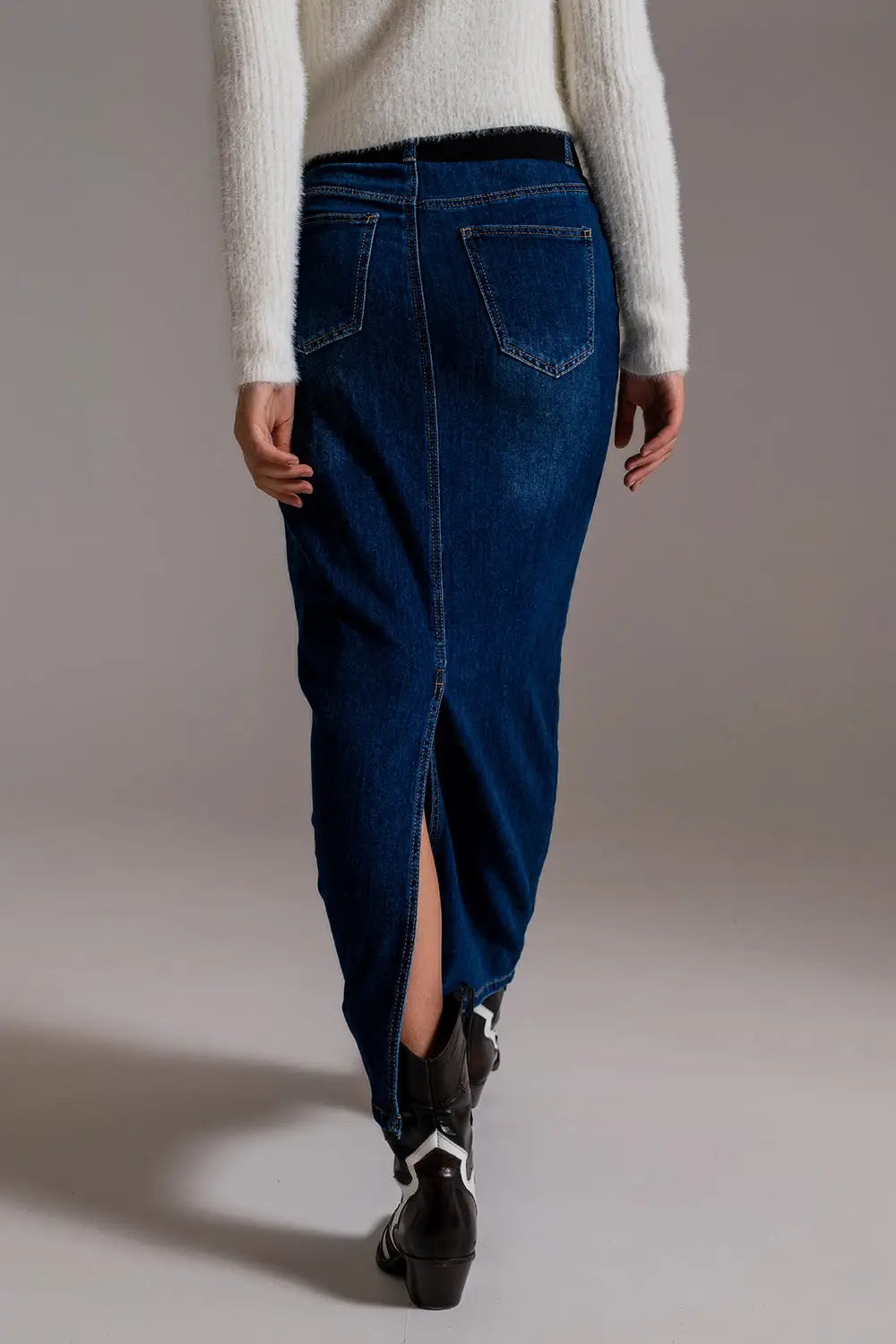 Full Length Stretch Denim 90’s Skirt in Dark Wash - Skirts