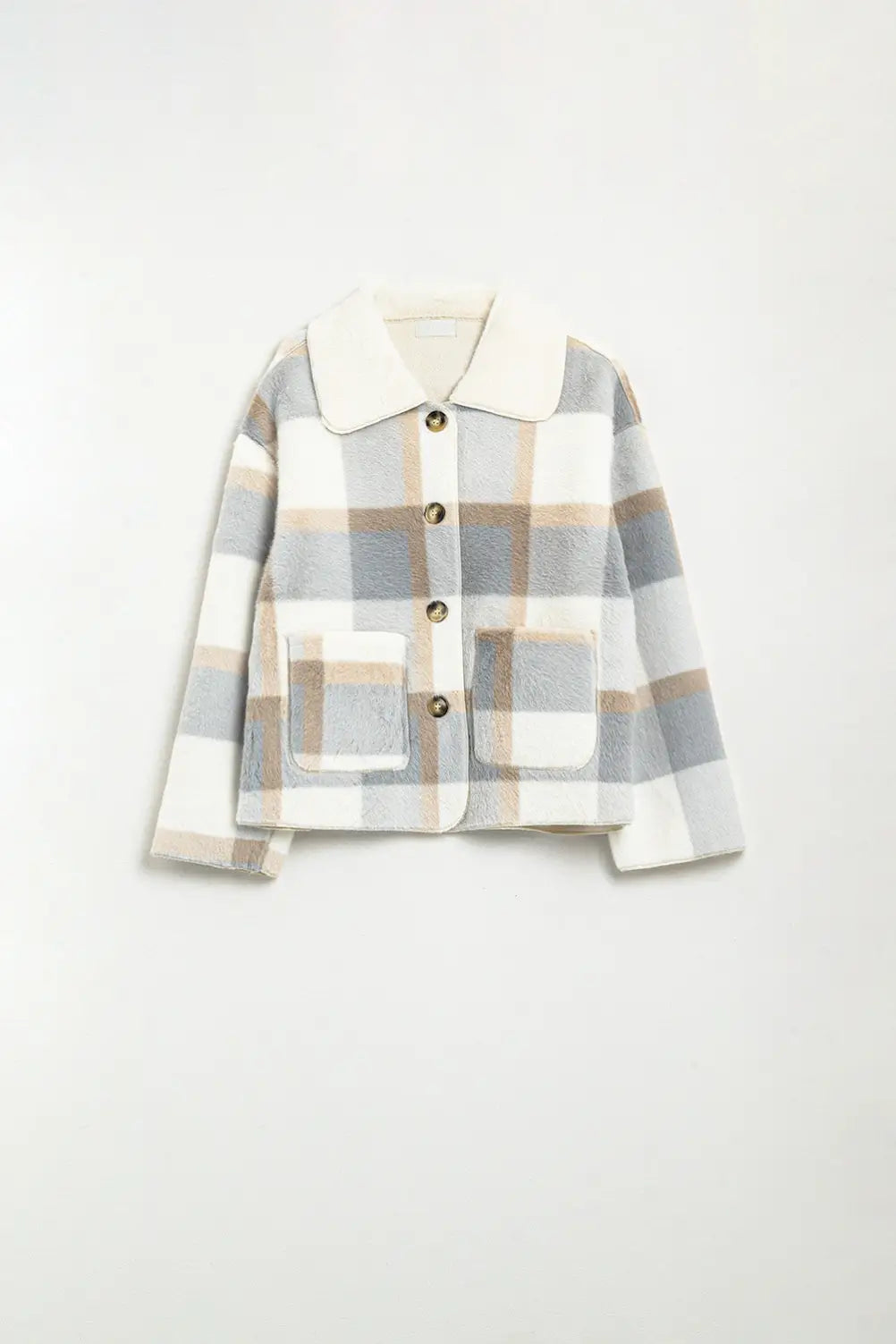 fur jacket with blue check print - Coats and Jackets