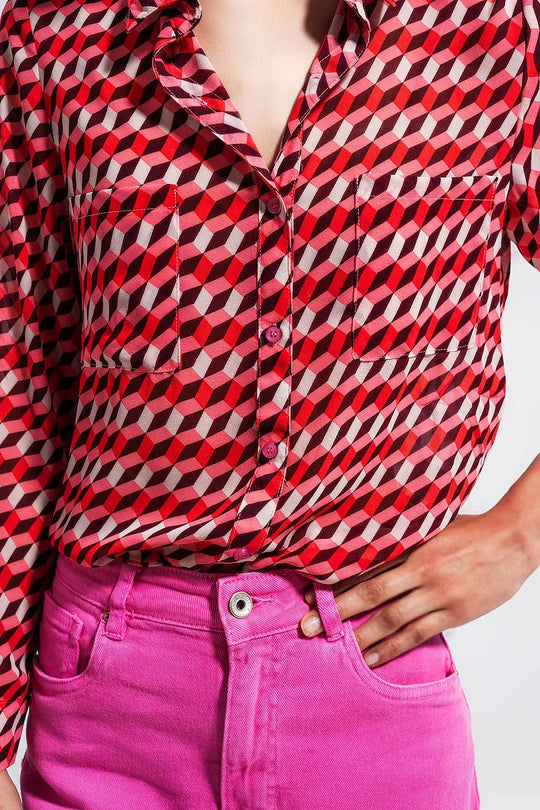 Geo print long sleeve revere shirt - Shirts