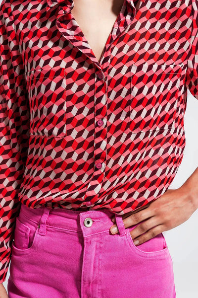 Geo print long sleeve revere shirt - Shirts