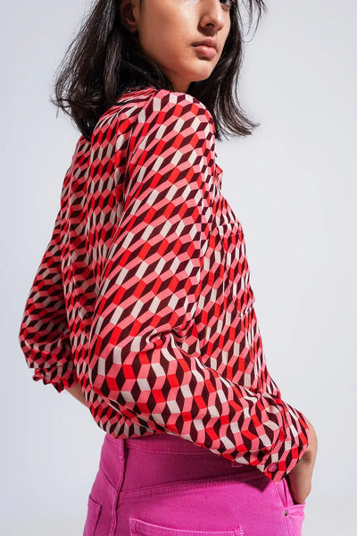 Geo print long sleeve revere shirt - Shirts