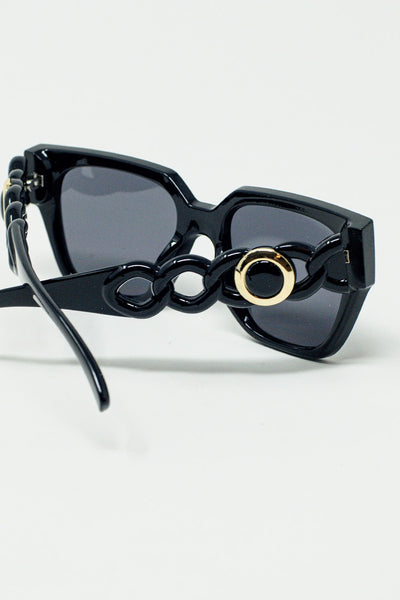 geometric thick black sunglasses with black lens