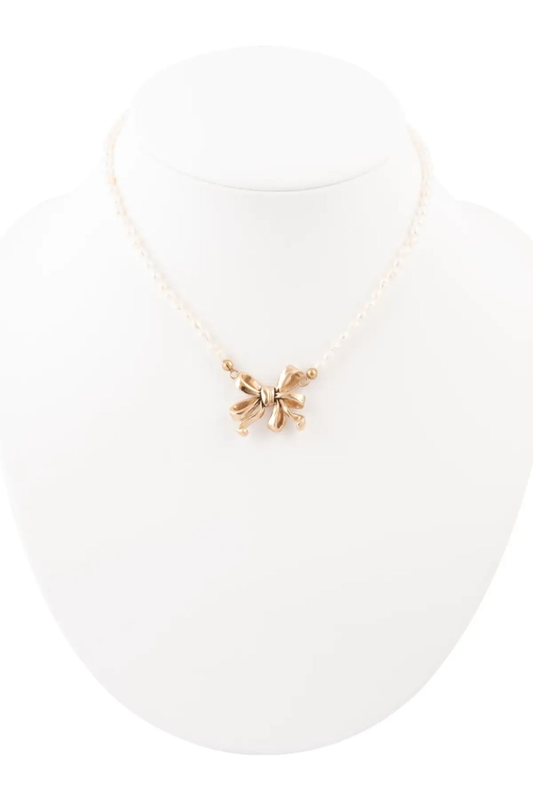 Gifted Freshwater White Pearl Golden Bow Pendant Necklace - Bracelets