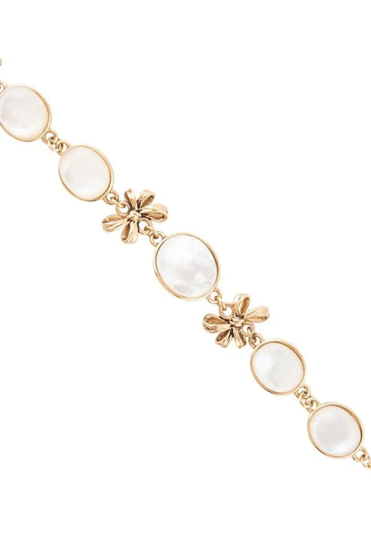 Gifted White Mother of Pearl Golden Bow Link Bracelet - Bracelets