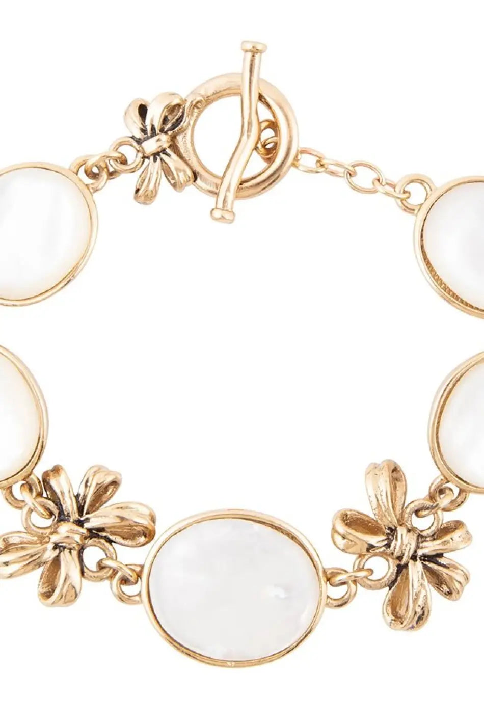 Gifted White Mother of Pearl Golden Bow Link Bracelet - Bracelets
