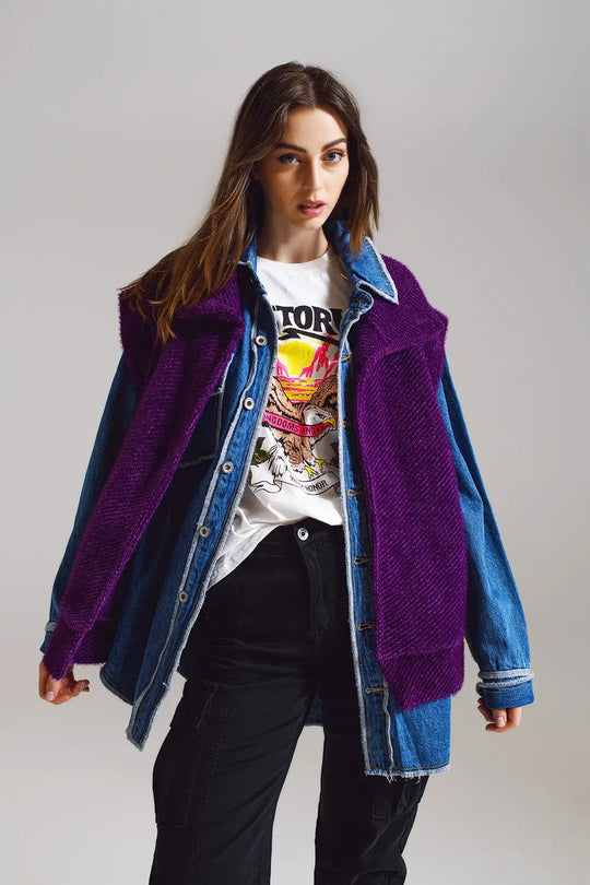 Q2 Gilet à chevrons ouvert avec col châle en violet