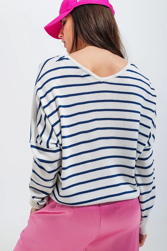 Gilet boutonné à rayures crème - Pulls