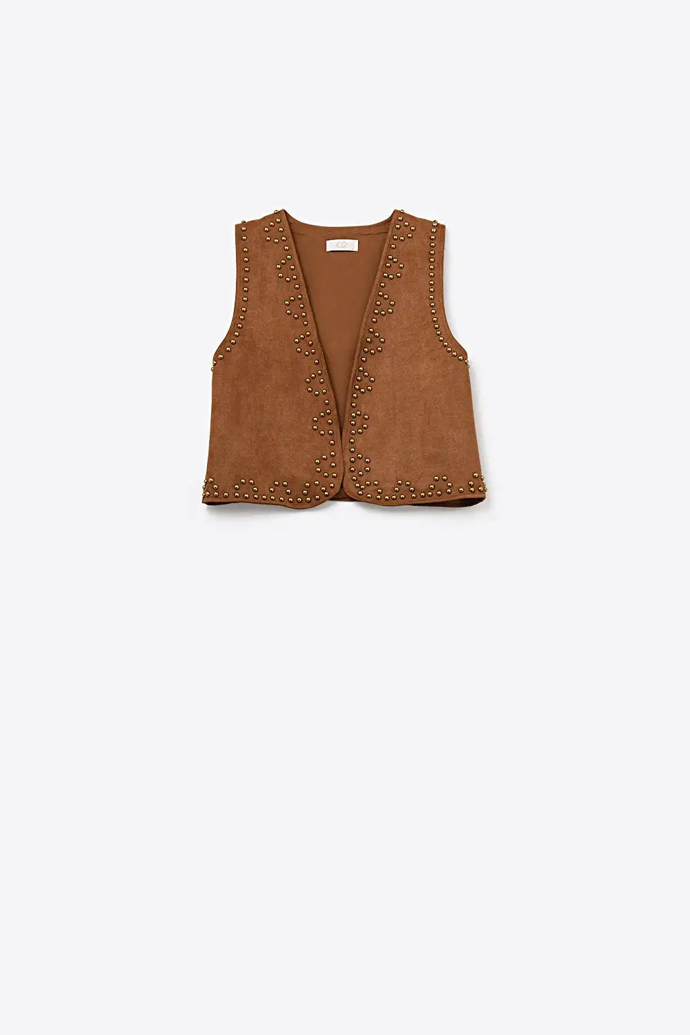 Gilet camel avec détails de clous métalliques - Tops