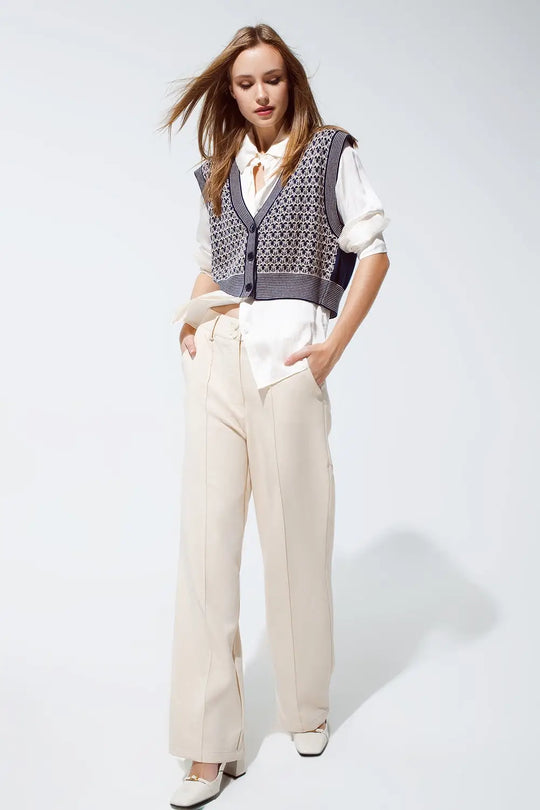 Gilet croisé en tricot avec bordures en côtes en bleu - One Size / bleu - Pulls