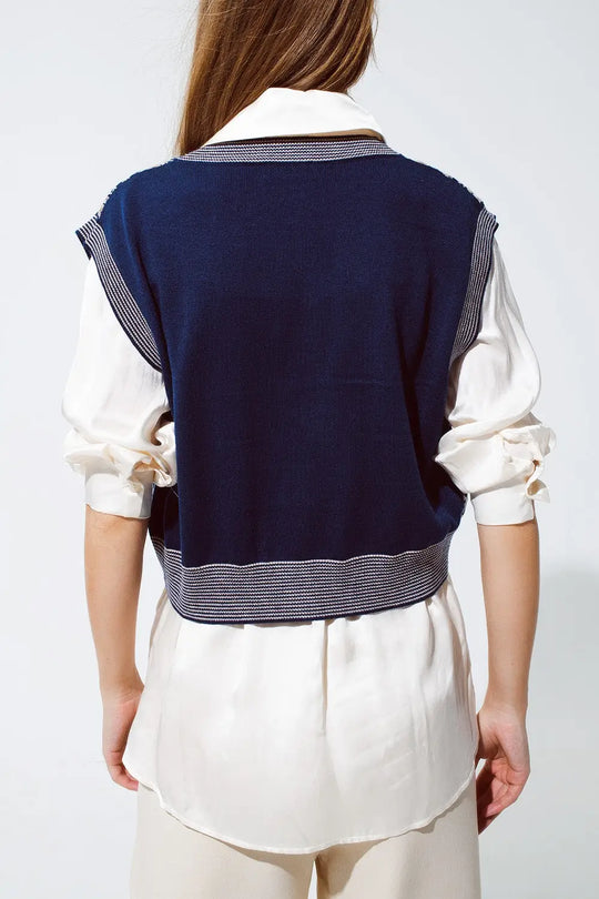 Gilet croisé en tricot avec bordures en côtes en bleu - One Size / bleu - Pulls