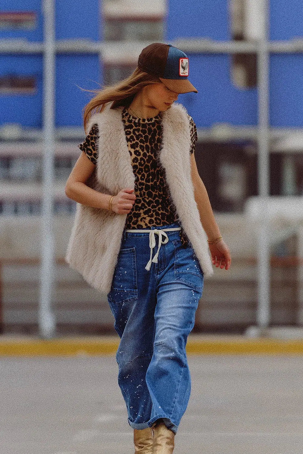 gilet en fourrure fine beige - Vestes