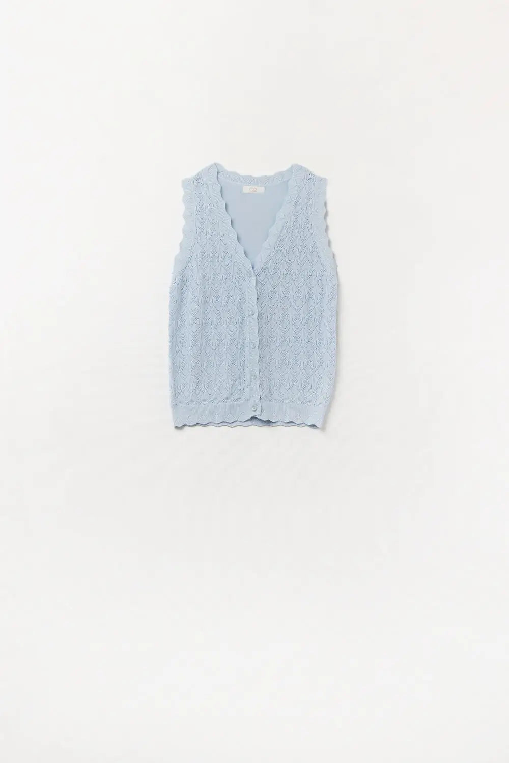 Q2 Gilet en maille pointelle avec bords festonnés en bleu bébé